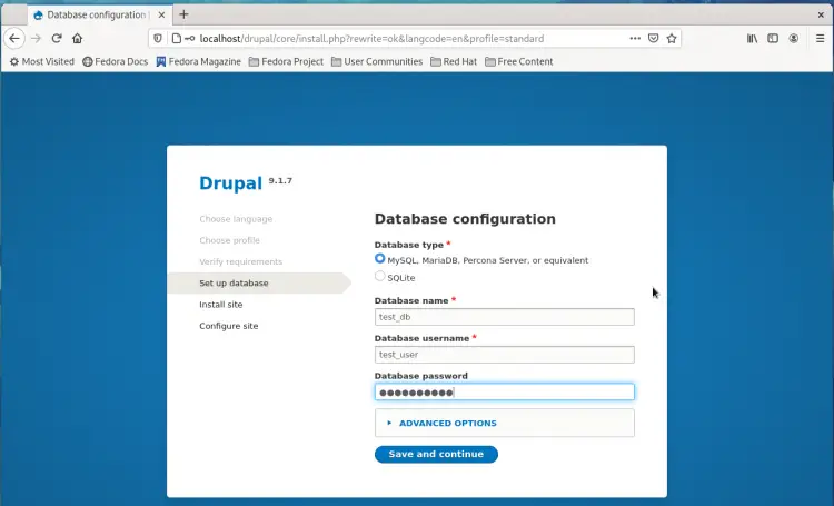 insert database details