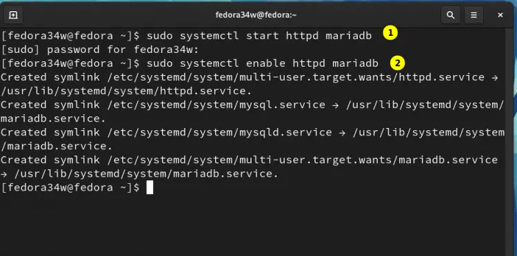 Start enable mariadb apache