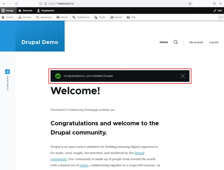 drupal installation finished