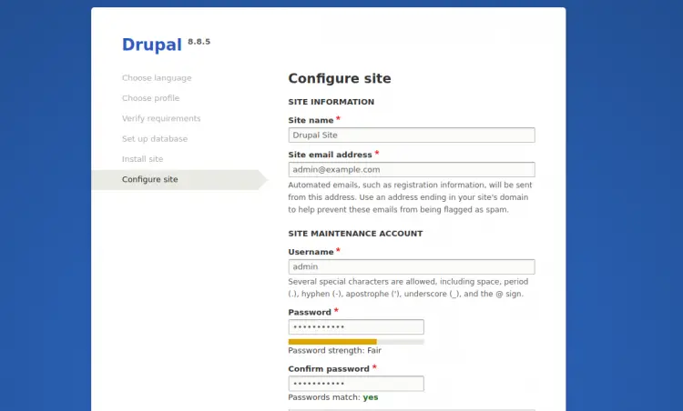 Drupal site configuartion