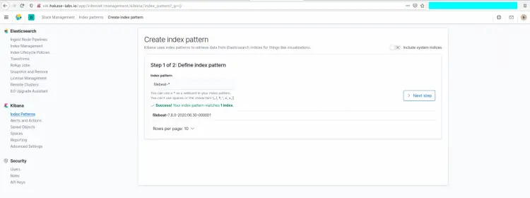 Create Filebea Index Pattern on kibana