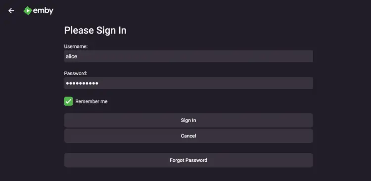 sign in emby