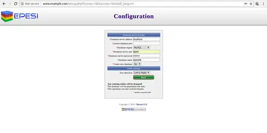 Database configuration