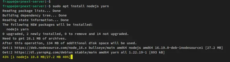 install yarn and nodejs