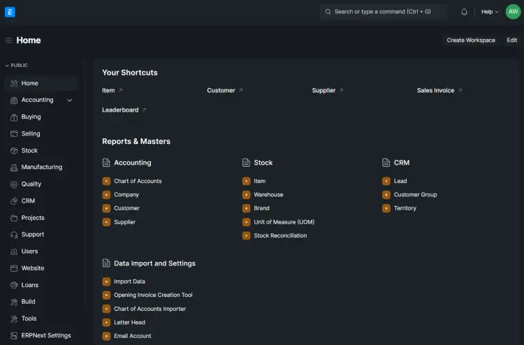 erpnext dashboard