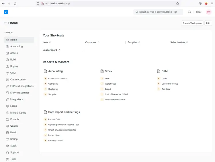 ERPNext dashboard