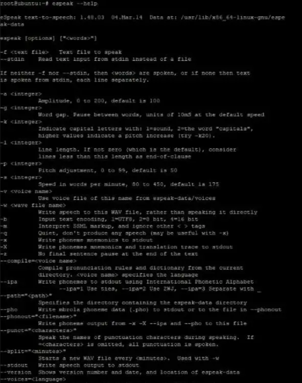 eSpeak commandline options