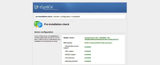 eSyndicat installation check