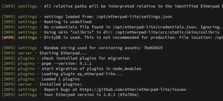 running etherpad