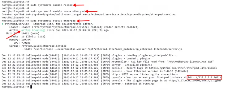 Setting up etherpad as a service
