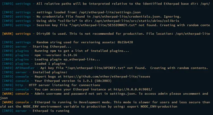 etherpad is running