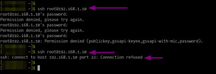 SSH connection dropped by the server after reaching maxretry number 3 failed authemtication attemp