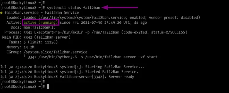 Check fail2ban service status