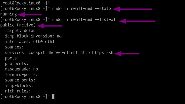 firewalld check status using firewall-cmd