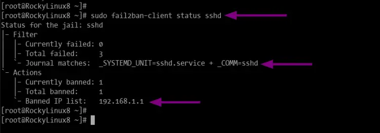 Checking fail2ban jail status