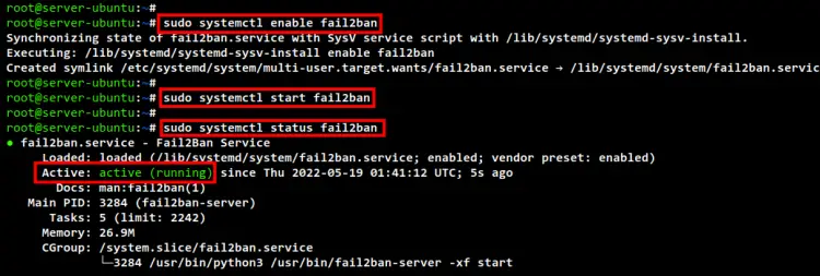 start and verify fail2ban service