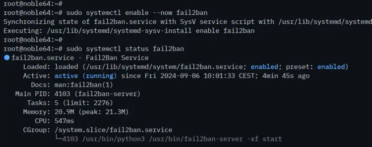 start and enable fail2ban
