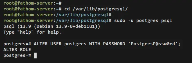 setup password root postgresql