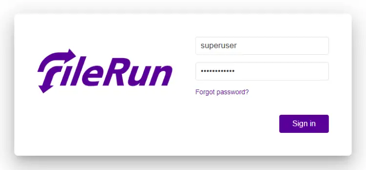 FileRun Login Page