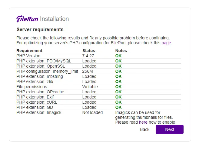 FileRun Server Requirements Page