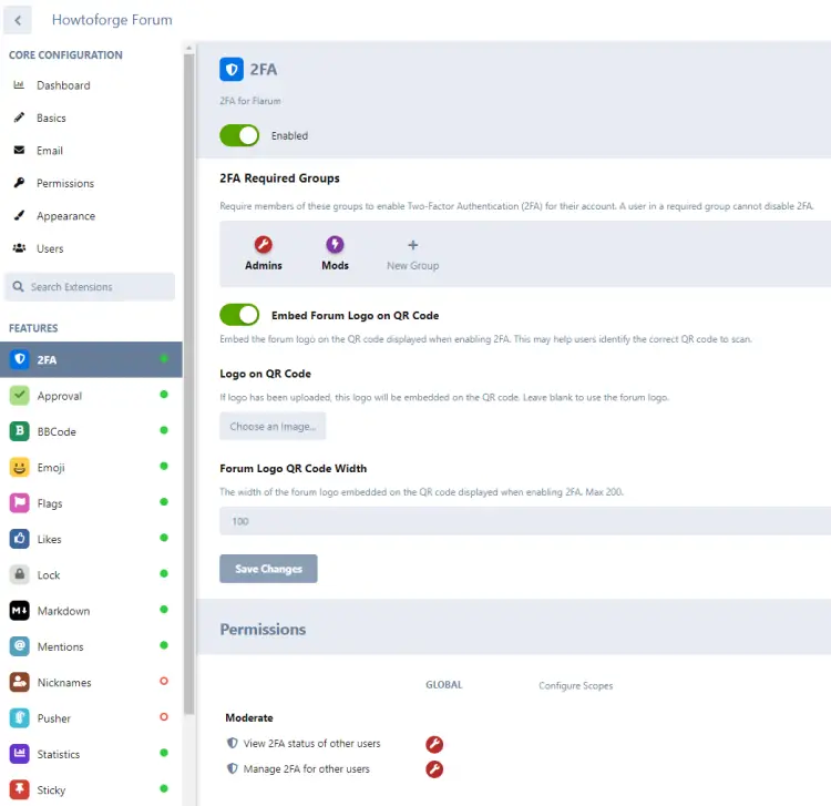 Flarum 2FA Admin Page