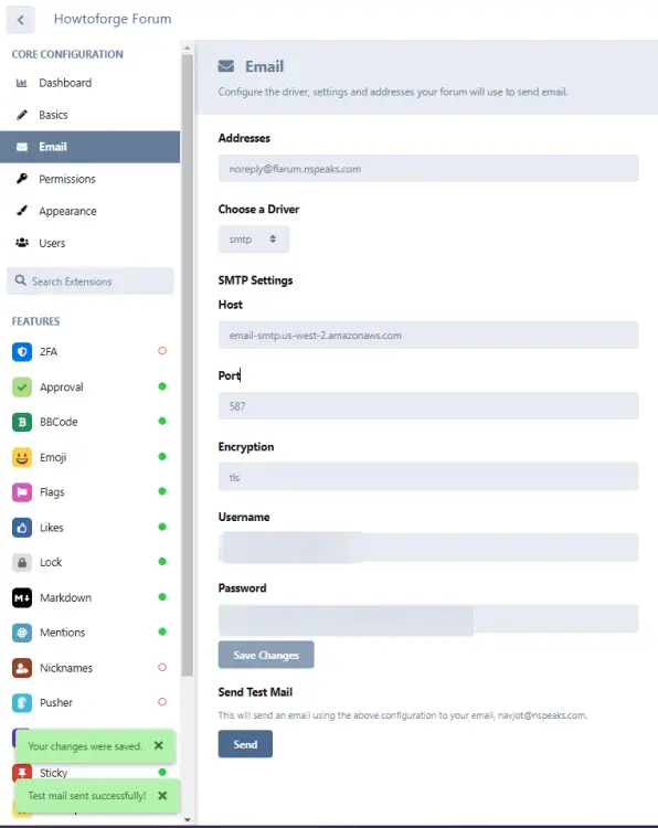 Flarum Email Settings