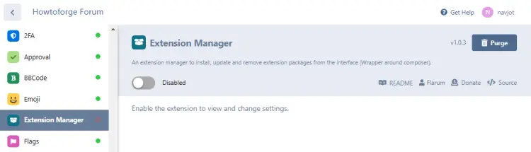 Flarum Extension Manager Disabled