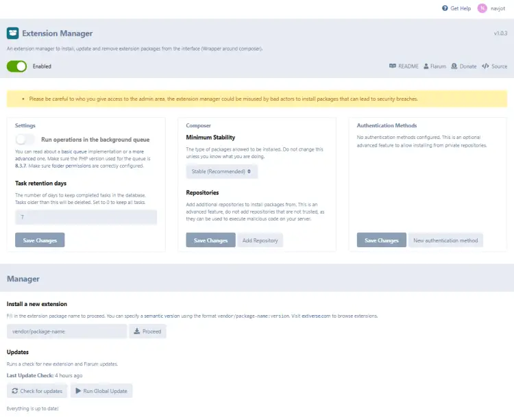 Flarum Extension Manager Enabled