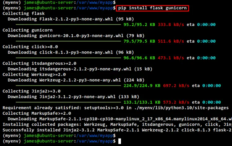 install flask gunicorn