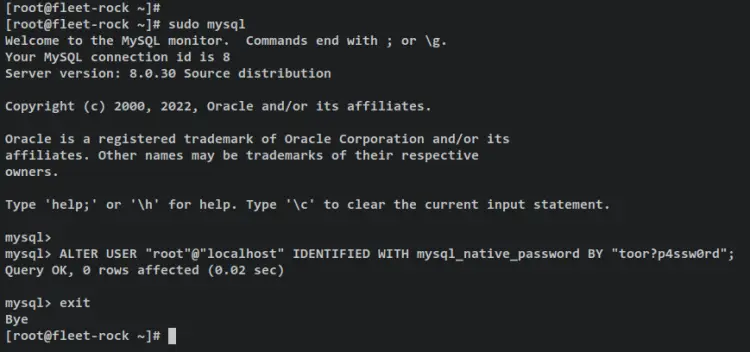 setup mysql root password