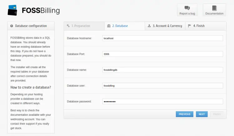 database settings