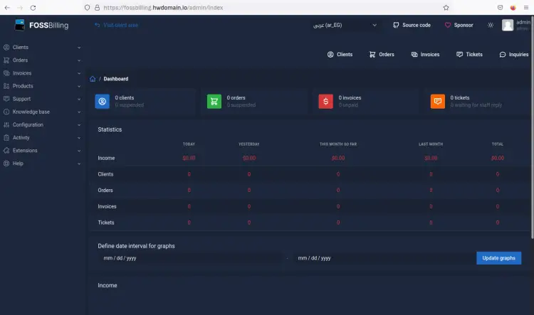 admin dashboard