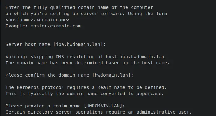 setup hostname realm fqdn