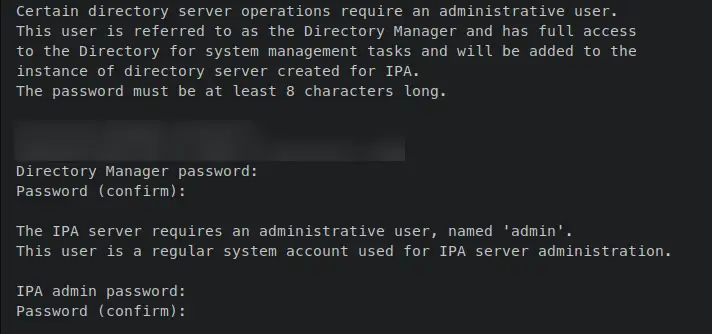 setup password ipa admin and manager