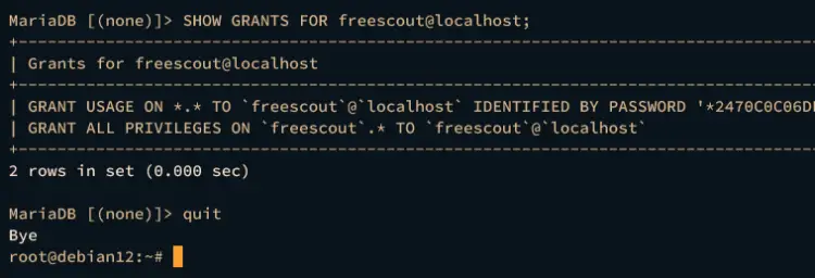 verify mariadb user