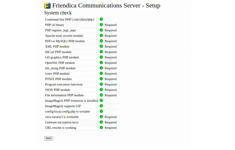 Friendica system check