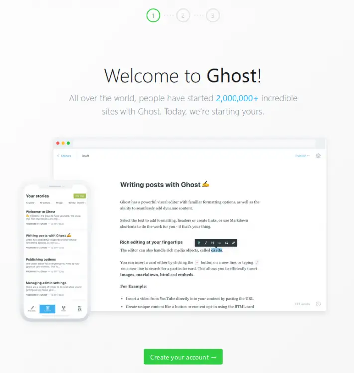 Ghost Set up Page