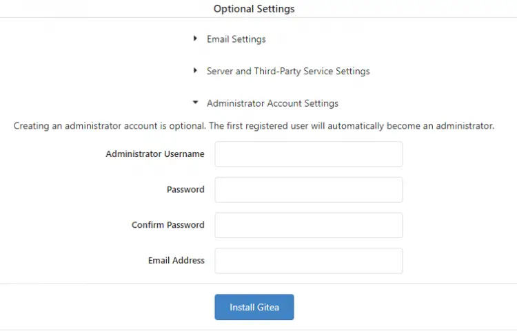 Gitea Installer - Optional Settings