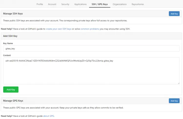 Gitea SSH Add Key