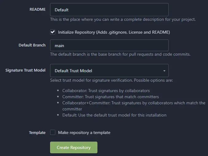 Gitea New Repository Setup Page Part 2