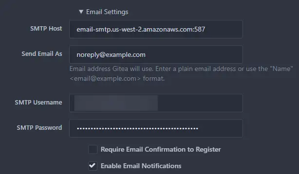 Gitea Email Settings