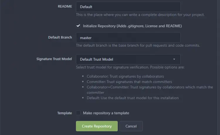 Gitea New Repository Setup Page Part 2