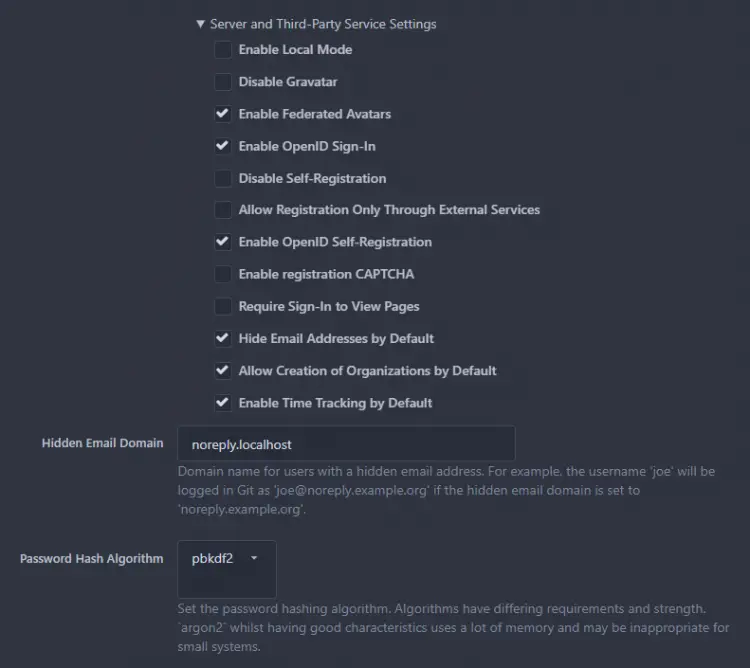 Gitea Server and Third-Party Service Settings
