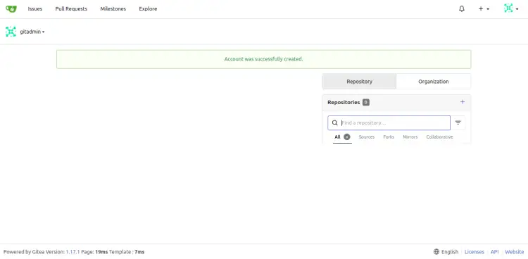 Gitea dashboard