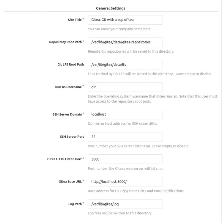 Gitea General Settings