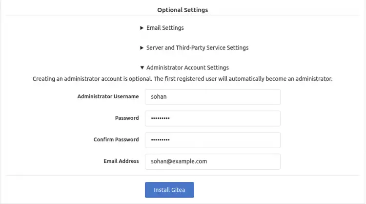 Gitea Optional Settings