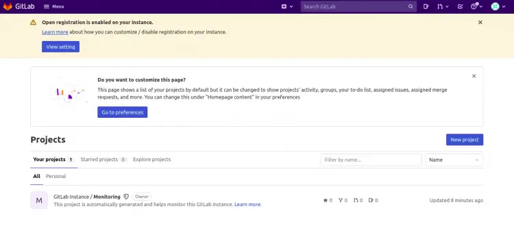 GitLab dashboard