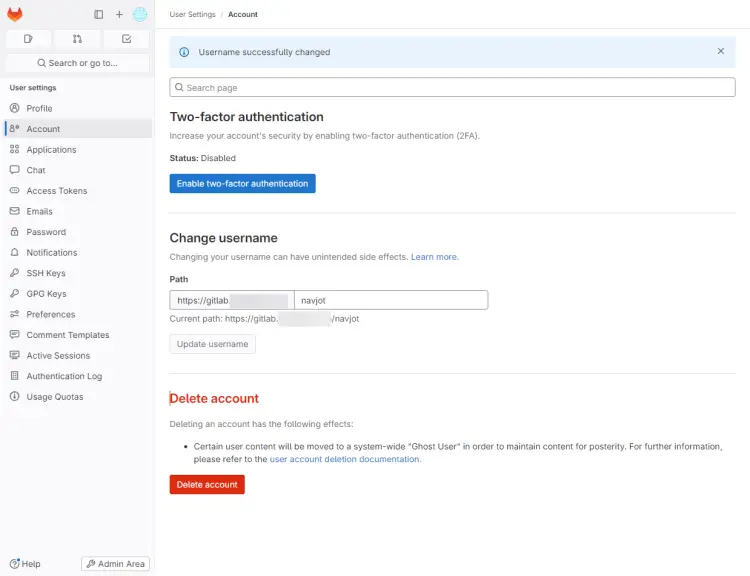 GitLab Account Settings Page