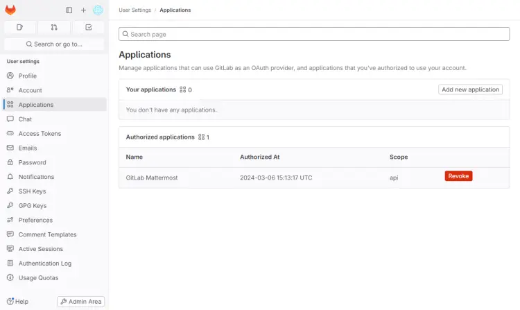 GitLab Applications Page