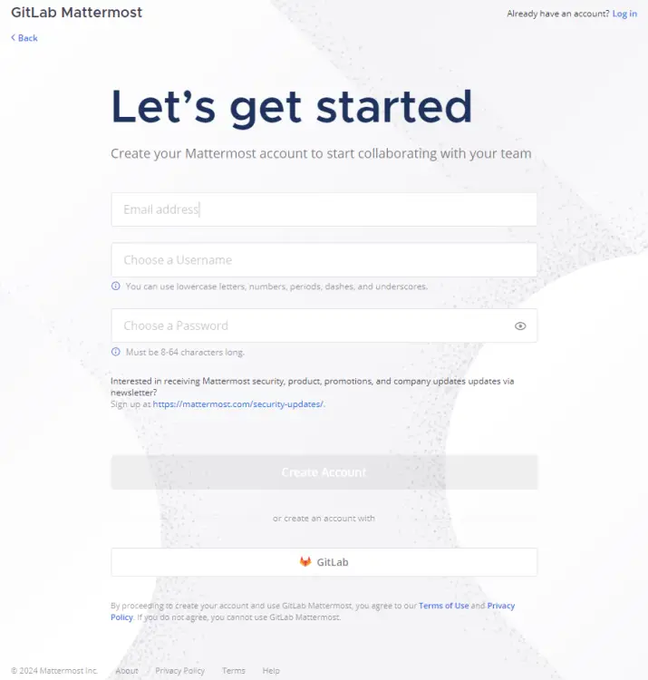 GitLab Mattermost Sign up Page